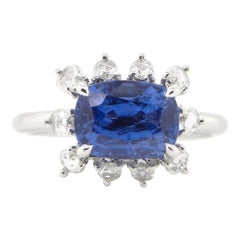 2.67 Carat GIA Certified Unheated Burmese Sapphire and Diamond Engagement Ring