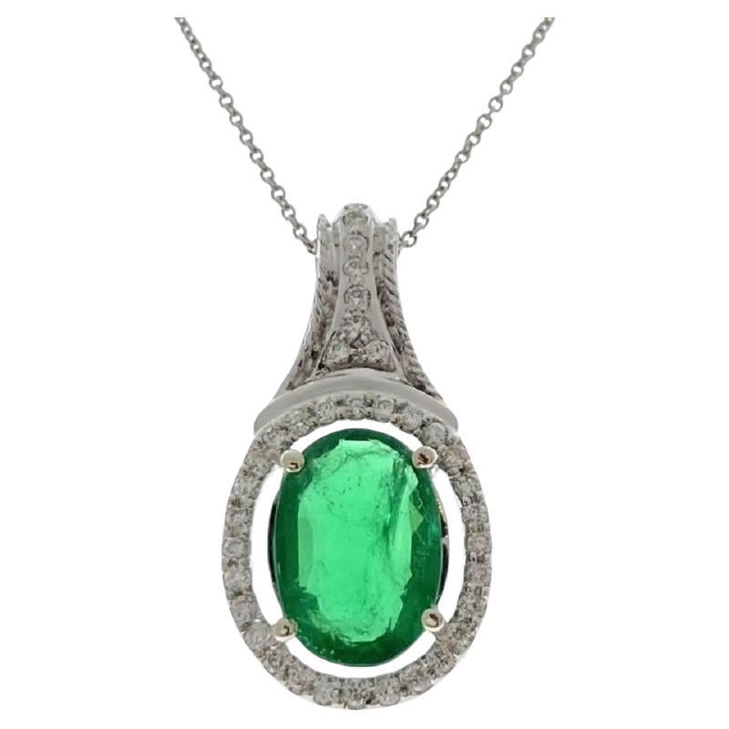 Ciondolo con smeraldo verde e diamante da 2,67 carati in oro bianco 14k