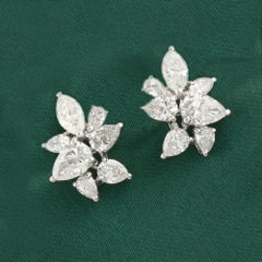 2.67 Carat Natural Pear Marquise Diamond Cluster Stud Earrings 18K White Gold