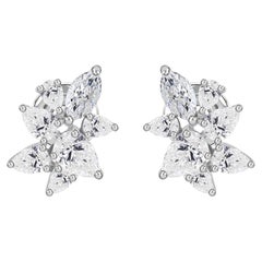 2.67 Carat Natural Pear Marquise Diamond Cluster Stud Earrings 18K White Gold