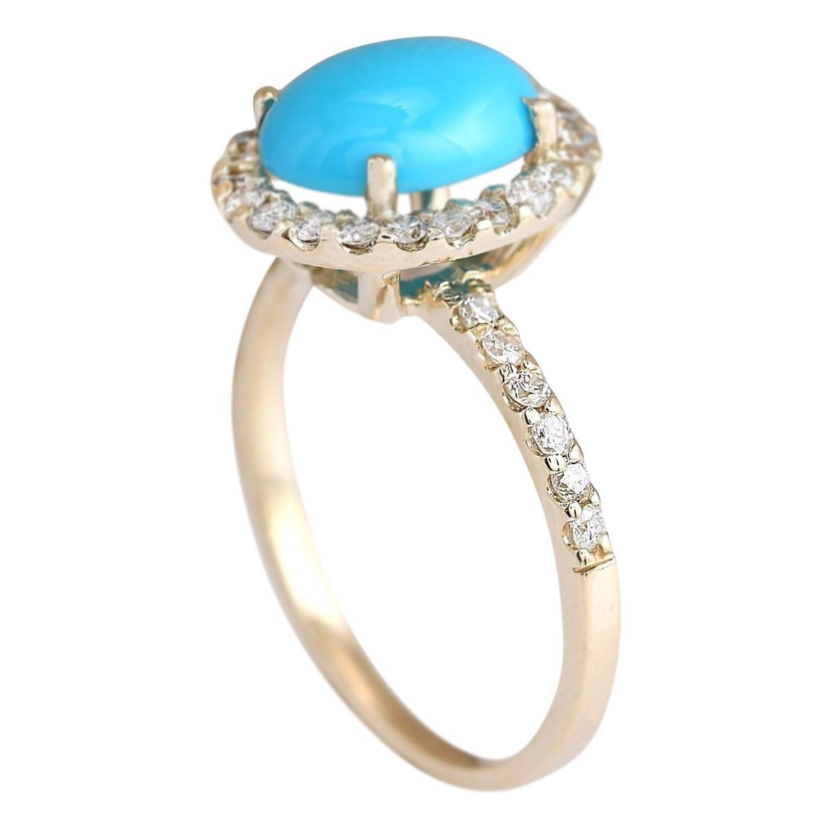 Oval Cut Natural Turquoise Diamond Ring In 14 Karat Yellow Gold  For Sale