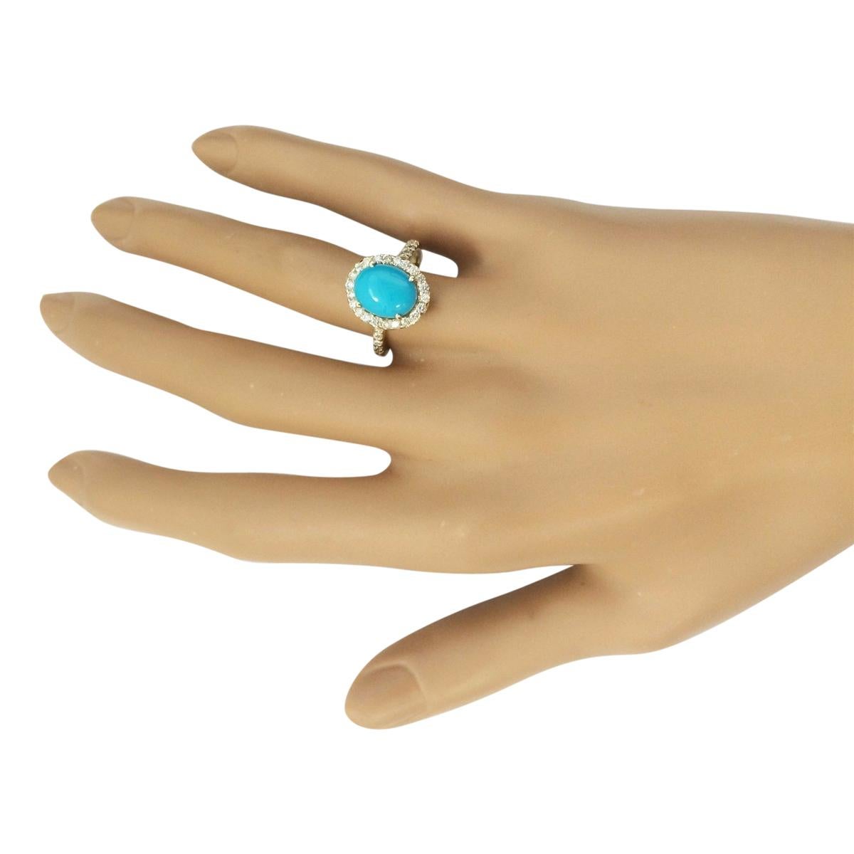 Natural Turquoise Diamond Ring In 14 Karat Yellow Gold  In New Condition For Sale In Los Angeles, CA