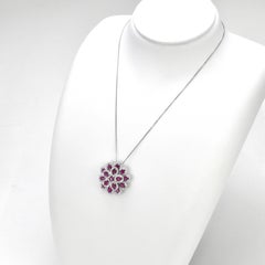 2.67 Carat Natural, Untreated Ruby and Diamond Flower Pendant Made in Platinum