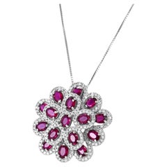 2.67 Carat Natural, Untreated Ruby and Diamond Flower Pendant Made in Platinum