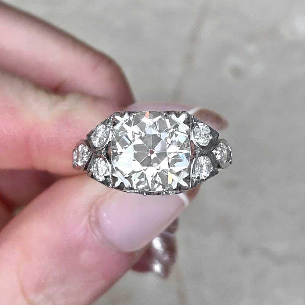 2.67 Carat Old Euro Diamond Engagement Ring, Platinum, Antique Diamond For Sale 4