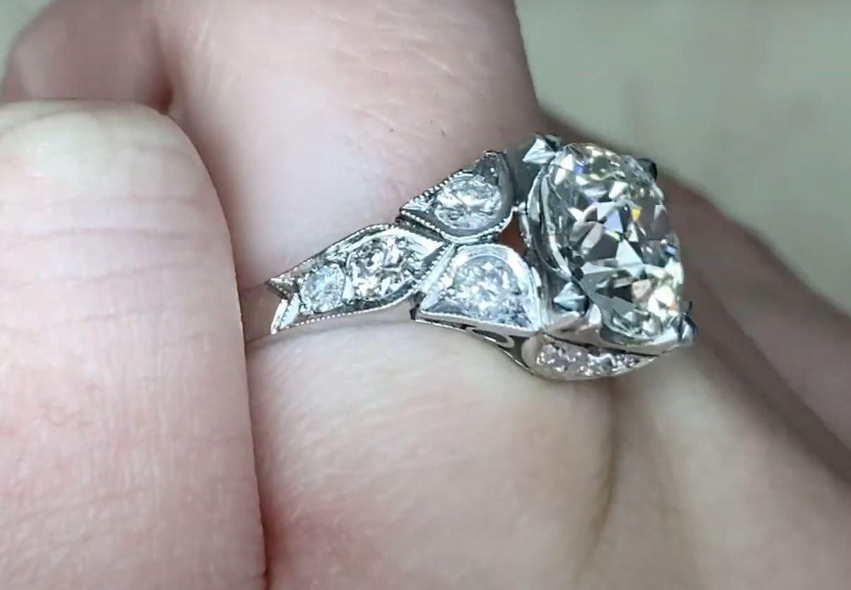 2.67 Carat Old Euro Diamond Engagement Ring, Platinum, Antique Diamond In Excellent Condition For Sale In New York, NY