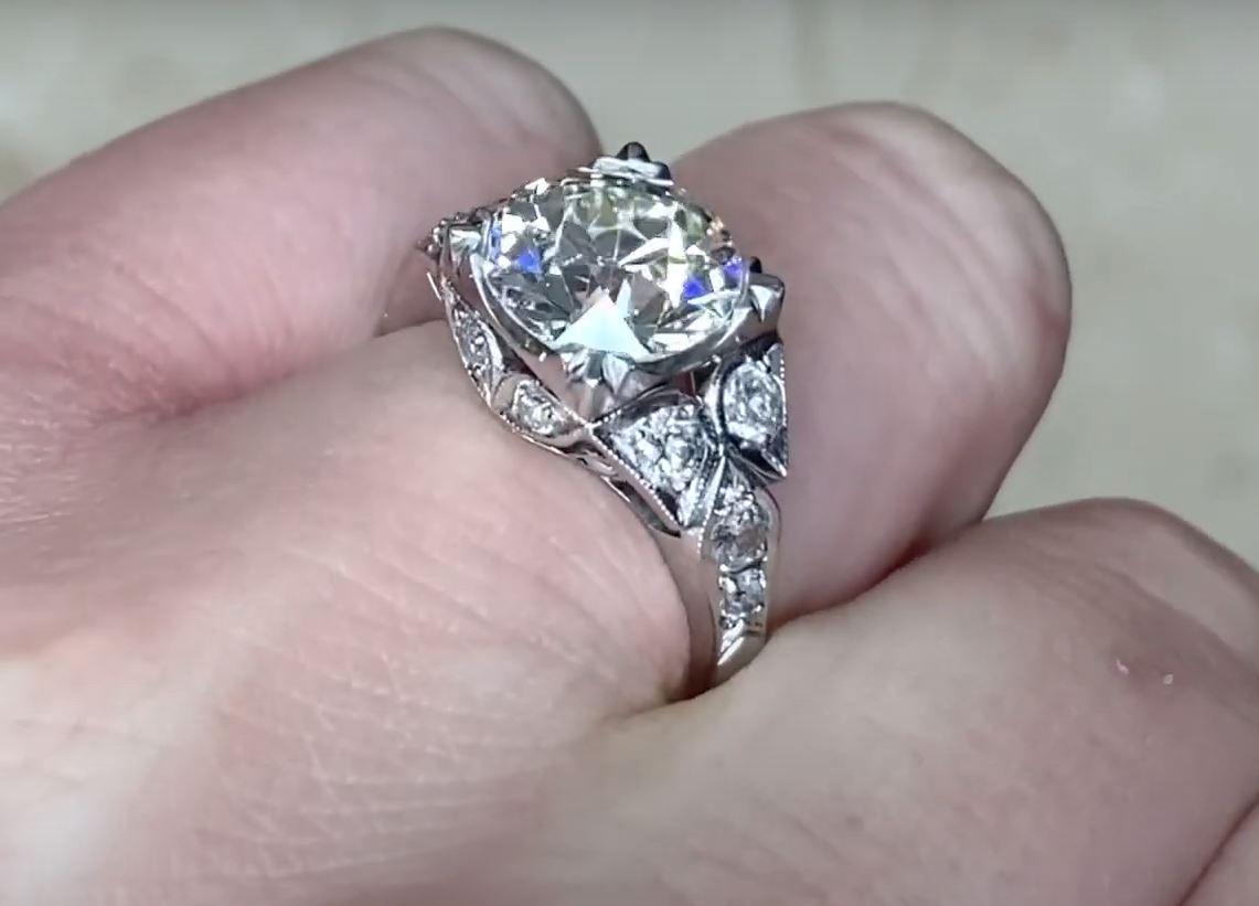Women's 2.67 Carat Old Euro Diamond Engagement Ring, Platinum, Antique Diamond For Sale
