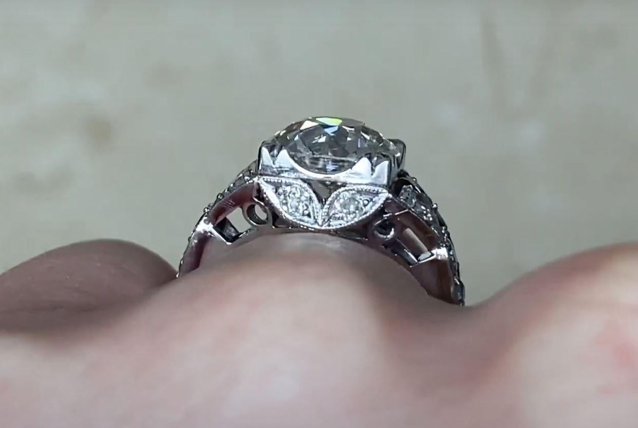2.67 Carat Old Euro Diamond Engagement Ring, Platinum, Antique Diamond For Sale 1