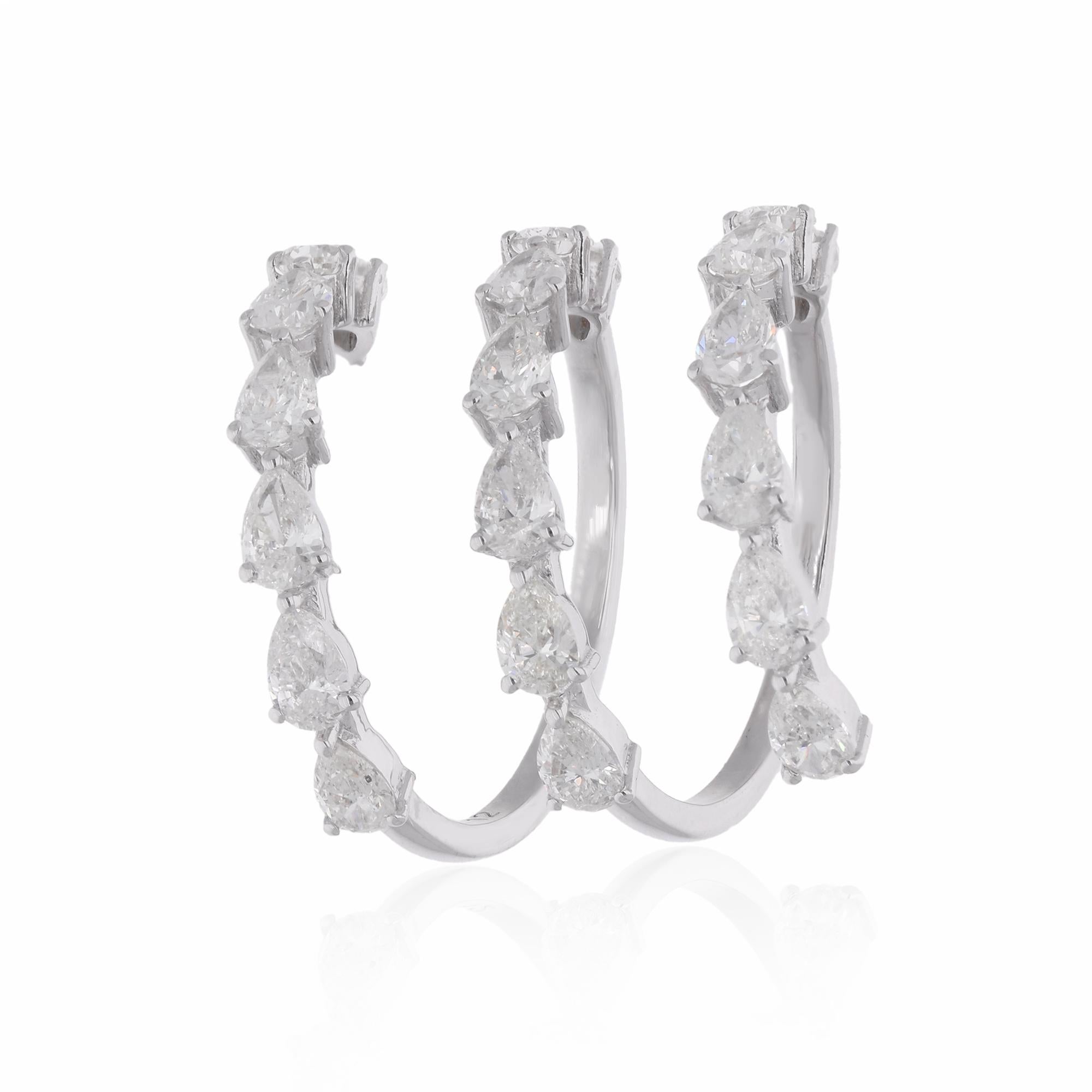 Modern 2.67 Carat Pear Shape Diamond Spring Ring 14 Karat White Gold Handmade Jewelry For Sale