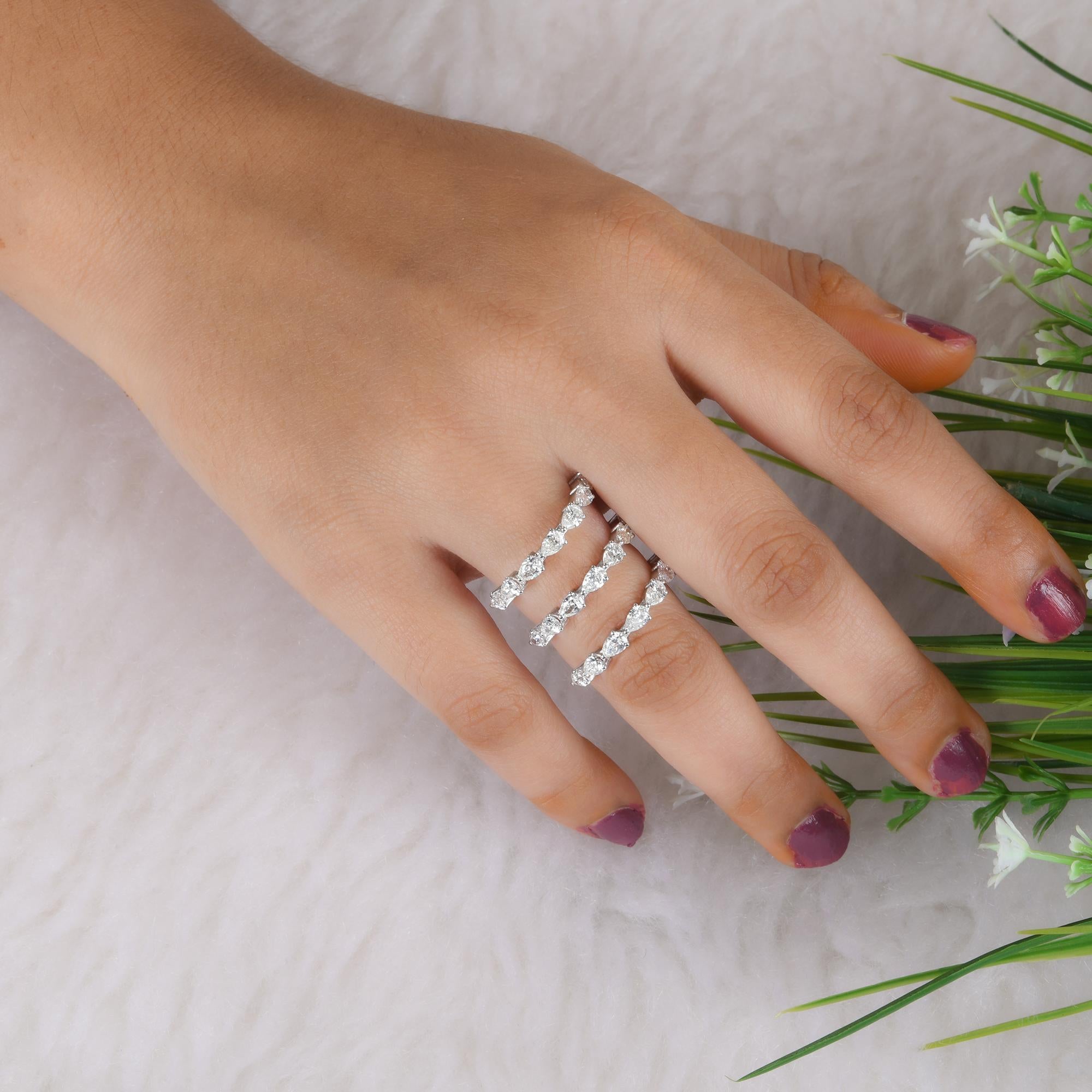Women's 2.67 Carat Pear Shape Diamond Spring Ring 14 Karat White Gold Handmade Jewelry For Sale