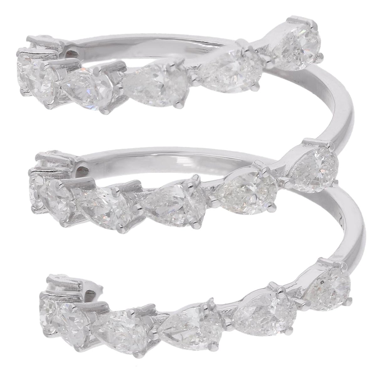 2.67 Carat Pear Shape Diamond Spring Ring 14 Karat White Gold Handmade Jewelry For Sale