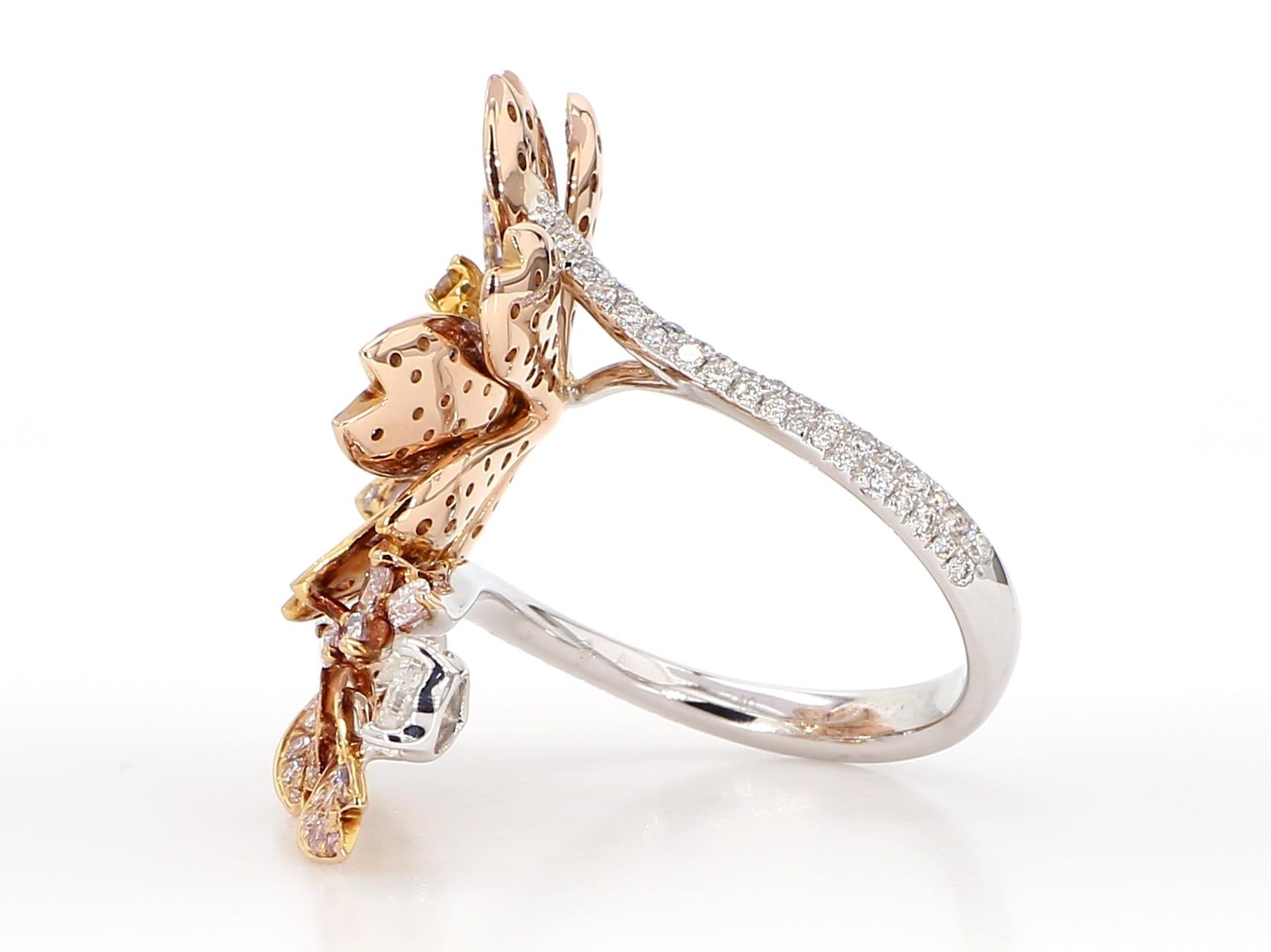 2.67 Carat Pink and Yellow Diamonds, Cocktail Ring, Floral Motif, 18K Rose Gold. For Sale 1
