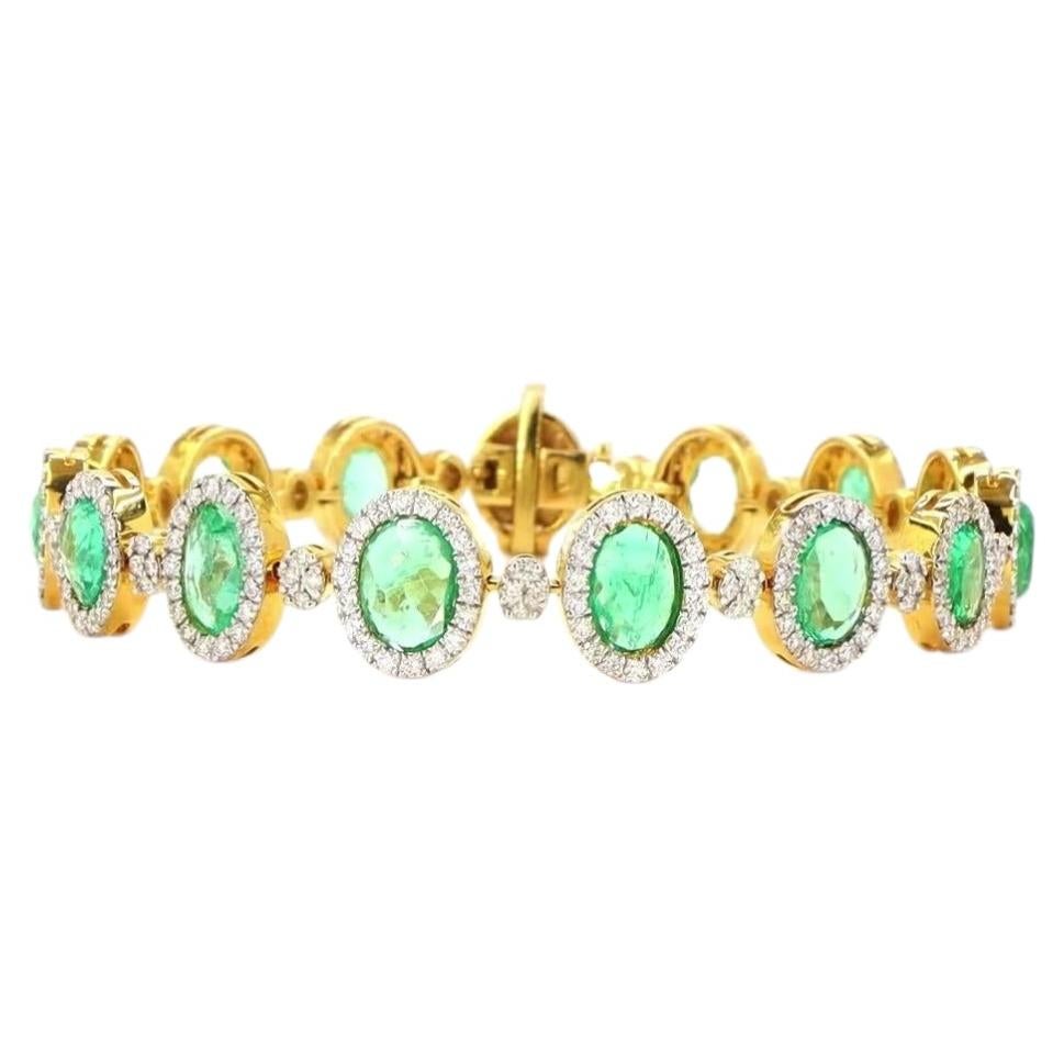 2.67 Carat Round Brilliant Cut Diamond Emerald Gold Bracelet