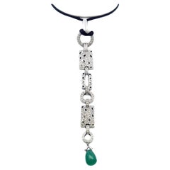 2.67 Carat Round Brilliant Diamond 12.4-8.6MM Emerald 18K WG Drop Necklace