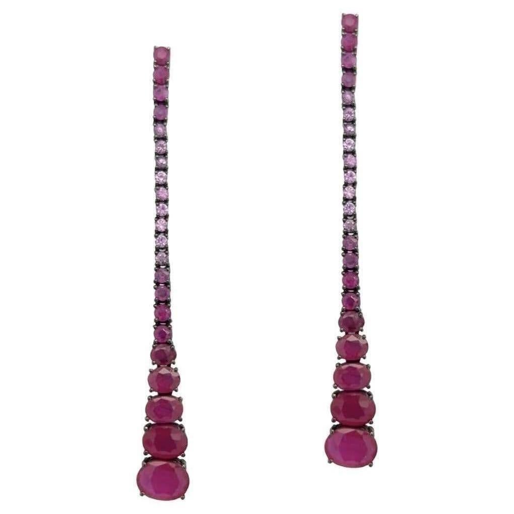 2.67 Carat Ruby & .70 Carat Pink Sapphire Stiletto Earrings  For Sale