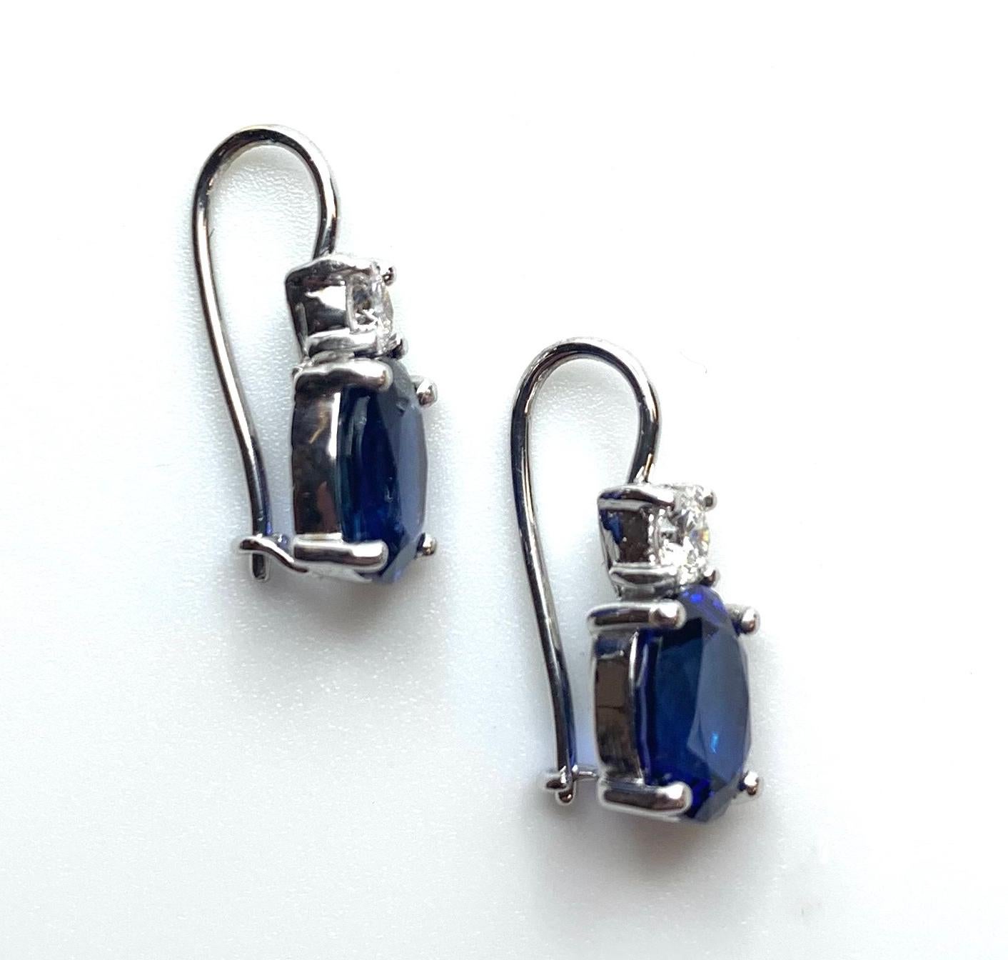 Artisan 2.67 Carat Total Sapphire Oval Diamond White Gold Wire Drop Leverback Earrings