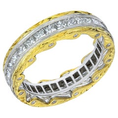 2.67 Carat Total Weight Diamond Hand Engraved Eternity 18K Band
