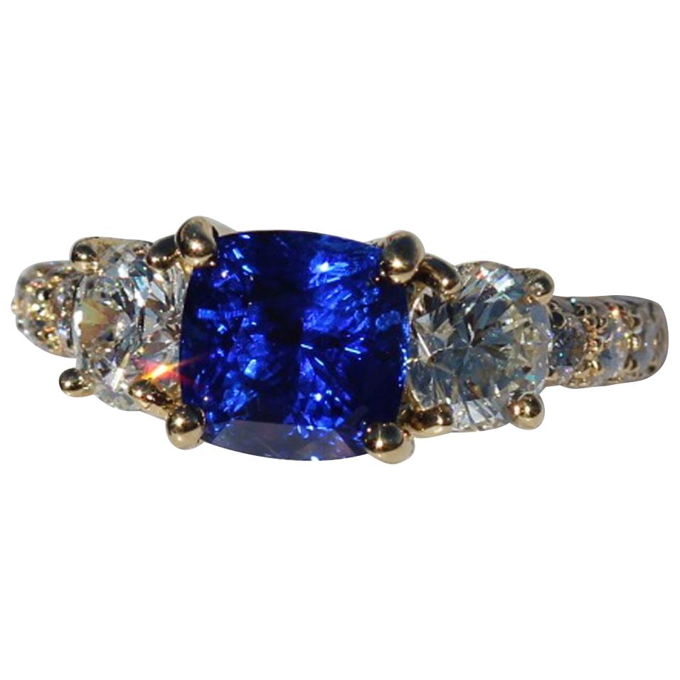 2.67 Carat Vivid Kashmir Color Blue No Heat Sapphire, Cocktail Ring For Sale