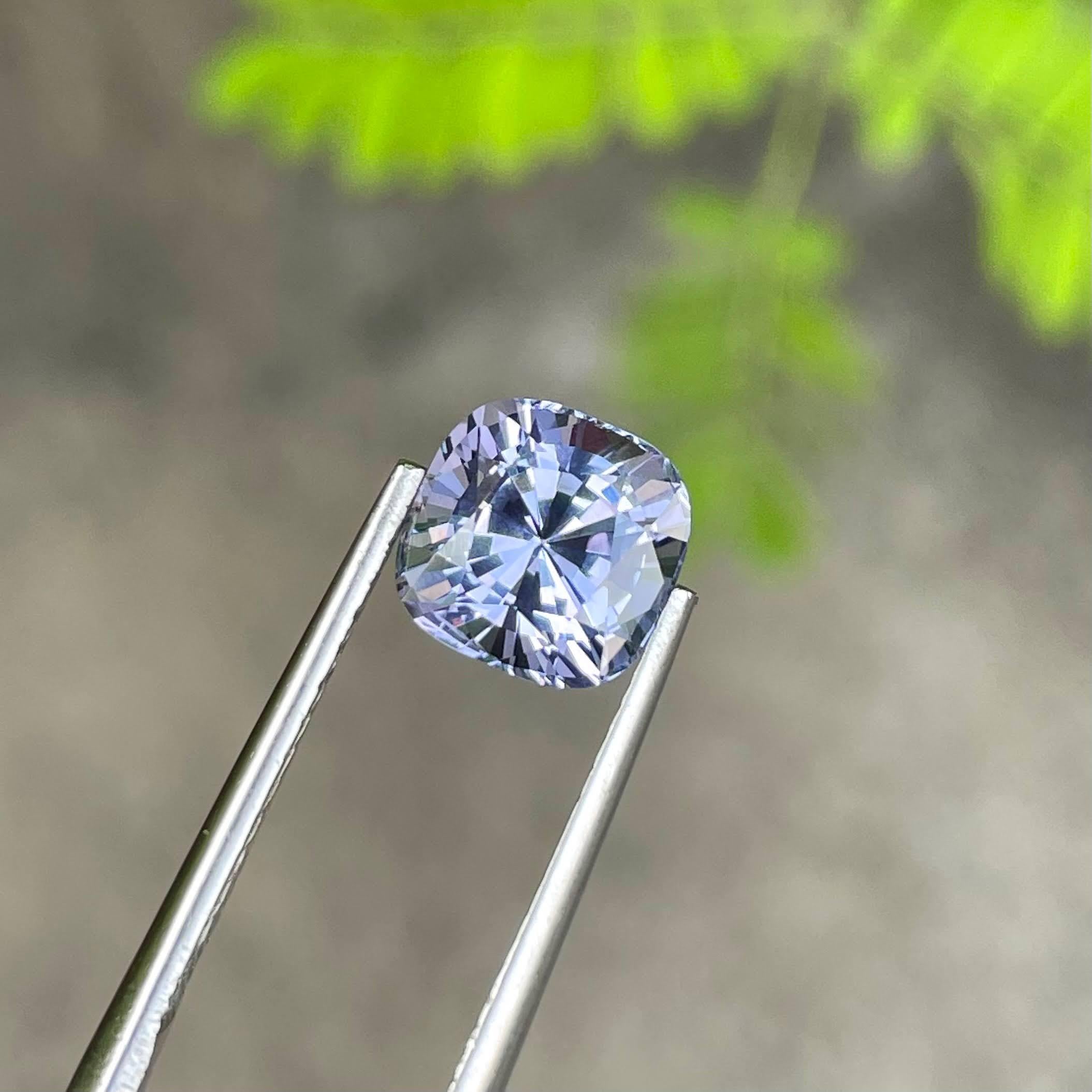 Weight 2.67 carats 
Dimensions 7.75x7.62x5.9 mm
Treatment none 
Origin Tanzania 
Clarity Loupe clean 
Shape cushion 
Cut fancy cushion 





The exquisite Lavender Spinel stone, boasting a weight of 2.67 carats, captivates with its Cushion Cut,