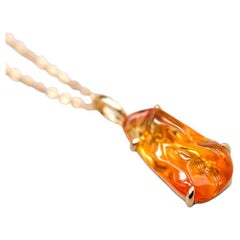 2.67 ct Mexican Fire Opal Pendant Necklace 18K Yellow Gold