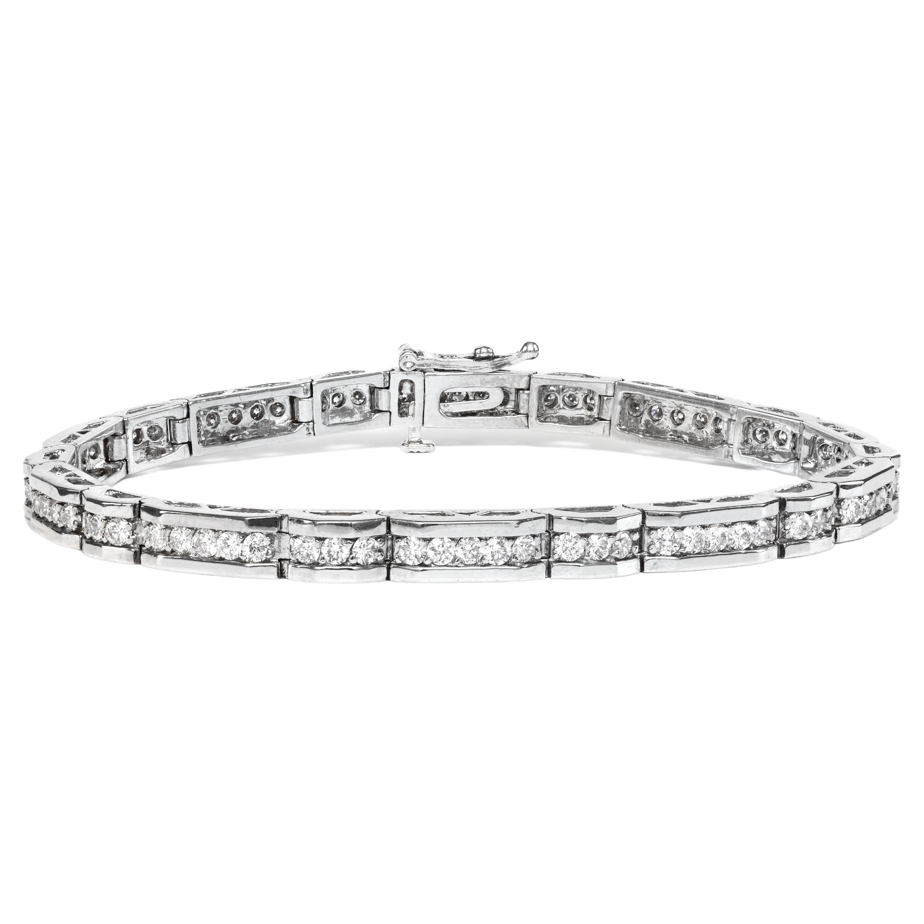 Sterling Silver 2.67Ct Baguette Round White Natural Diamond Tennis Bracelet 7"