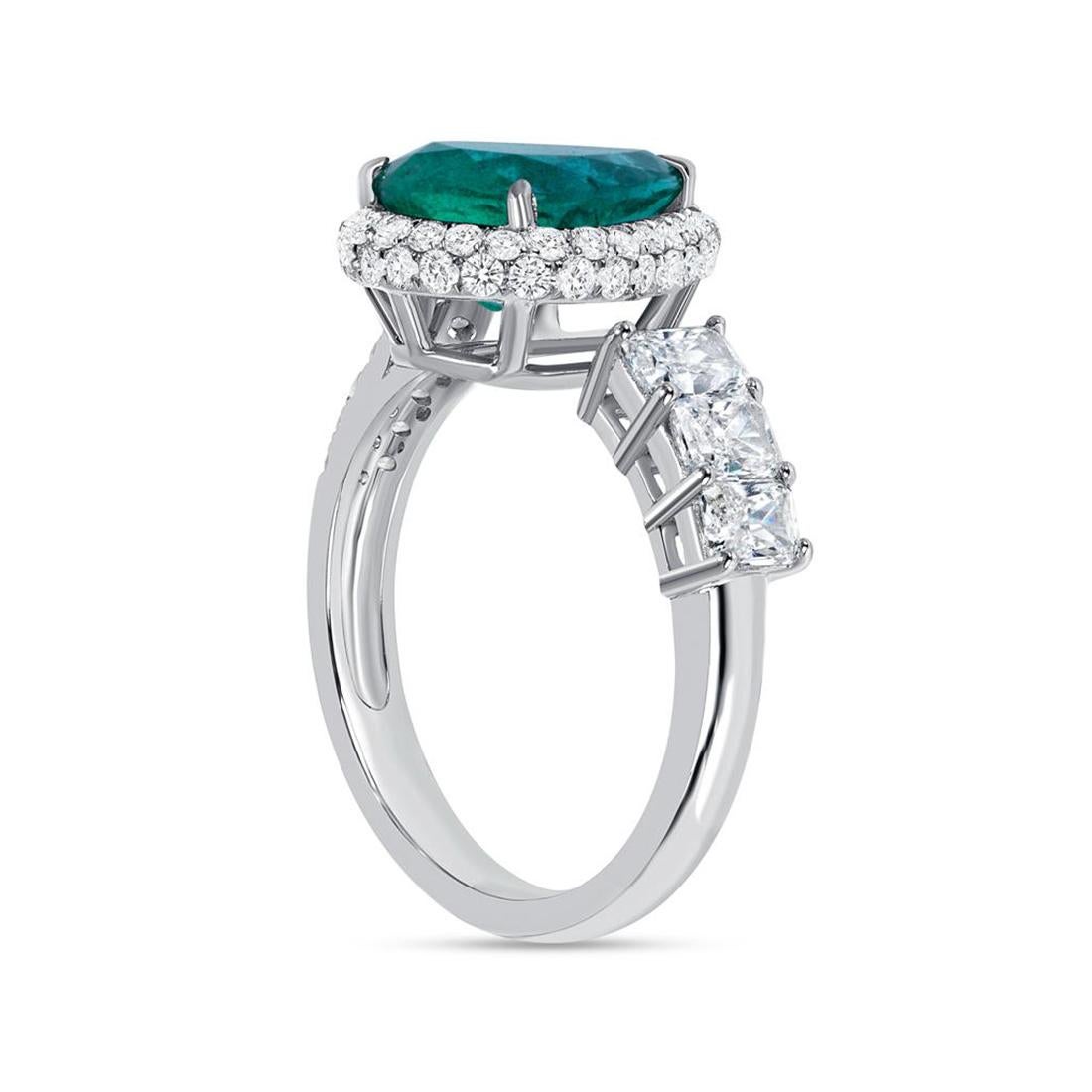 2.67 CT Zambian Emerald & 1.10 CT Diamonds in 14K White Gold Engagement Ring For Sale 5
