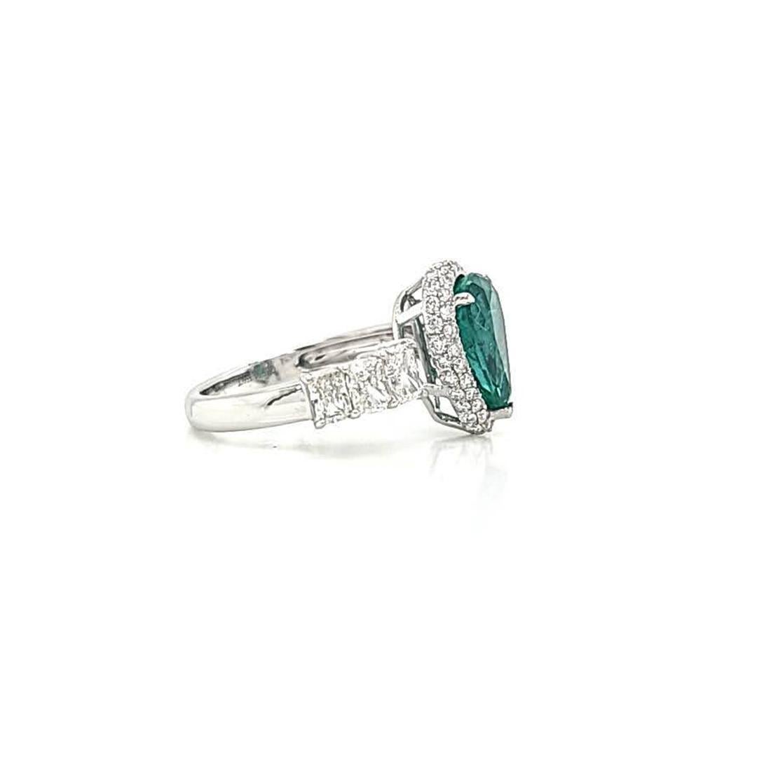 2.67 CT Zambian Emerald & 1.10 CT Diamonds in 14K White Gold Engagement Ring For Sale 1
