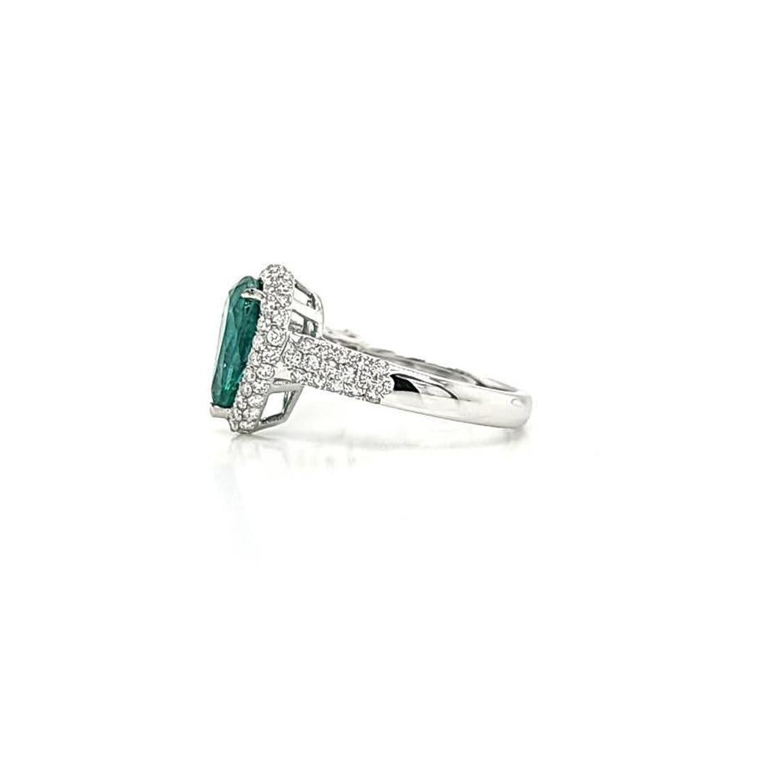 2.67 CT Zambian Emerald & 1.10 CT Diamonds in 14K White Gold Engagement Ring For Sale 3