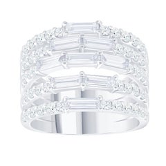 2.67 Ctw. Baguette & Round Diamond Highway Cluster Ring in Solid 14k White Gold