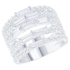 2.67 Ctw. Baguette & Round Diamond Highway Cluster Ring in Solid 14k White Gold