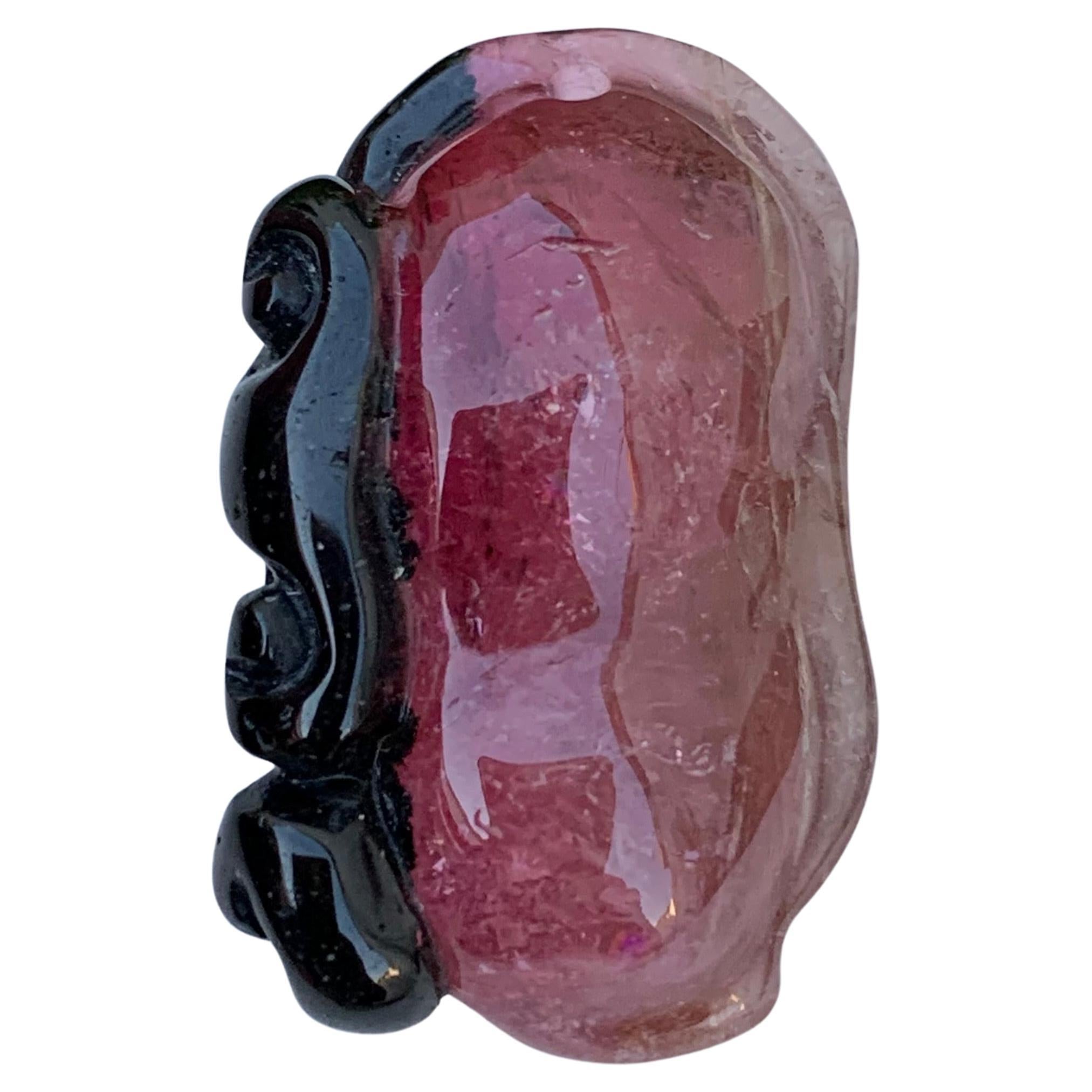 26.70 Carat Fruit Shape Bi Colour Tourmaline Drilled Carving From Africa  For Sale
