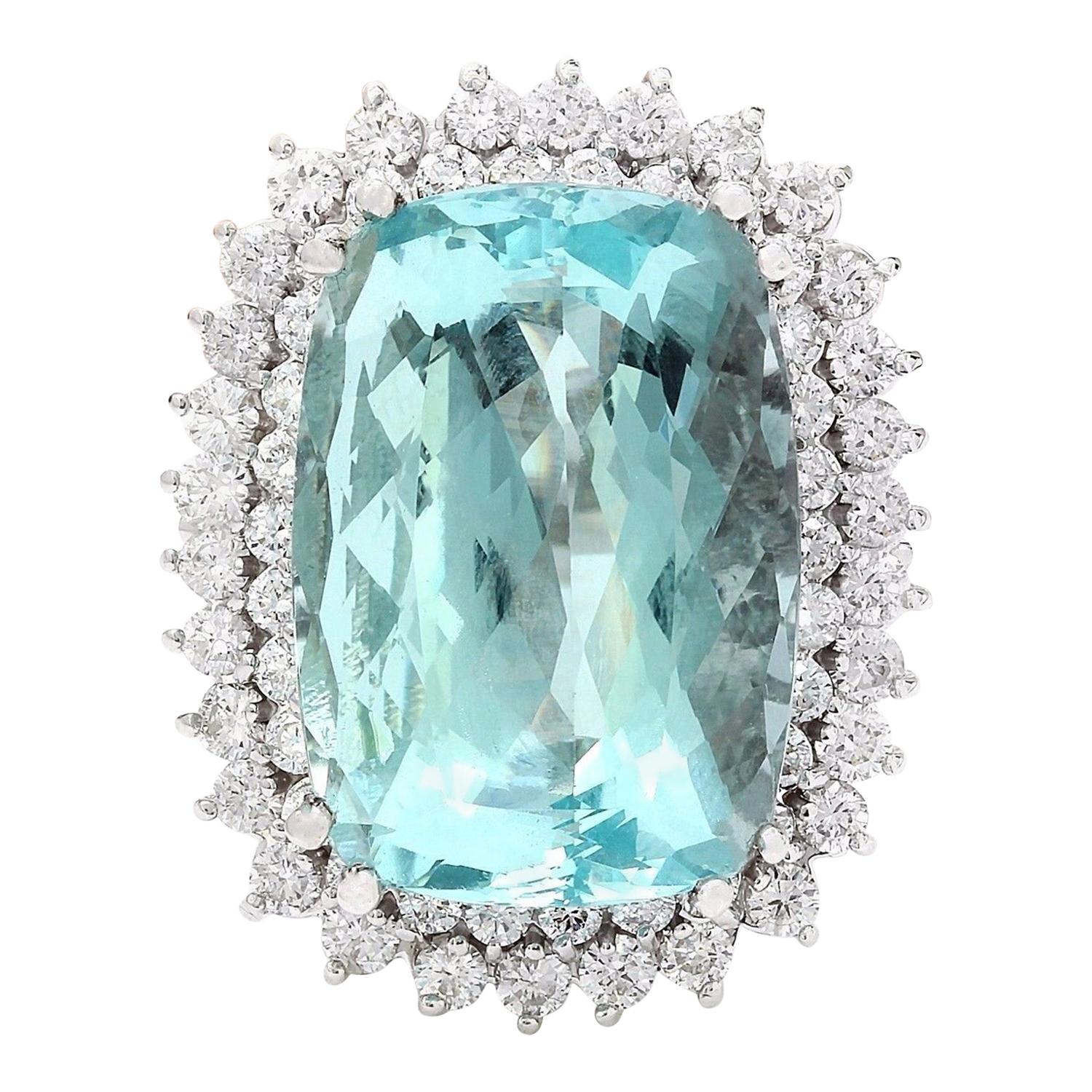 6.26 Carat Natural Aquamarine 18 Karat White Gold Diamond Ring For Sale ...