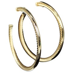 26702 David Yurman 18K Yellow Gold 2'' Large Cable Open Hoop Earrings