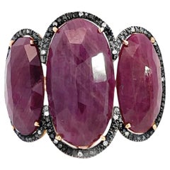 26.71 Rose Cut Ruby and Diamond Three Stone Ring