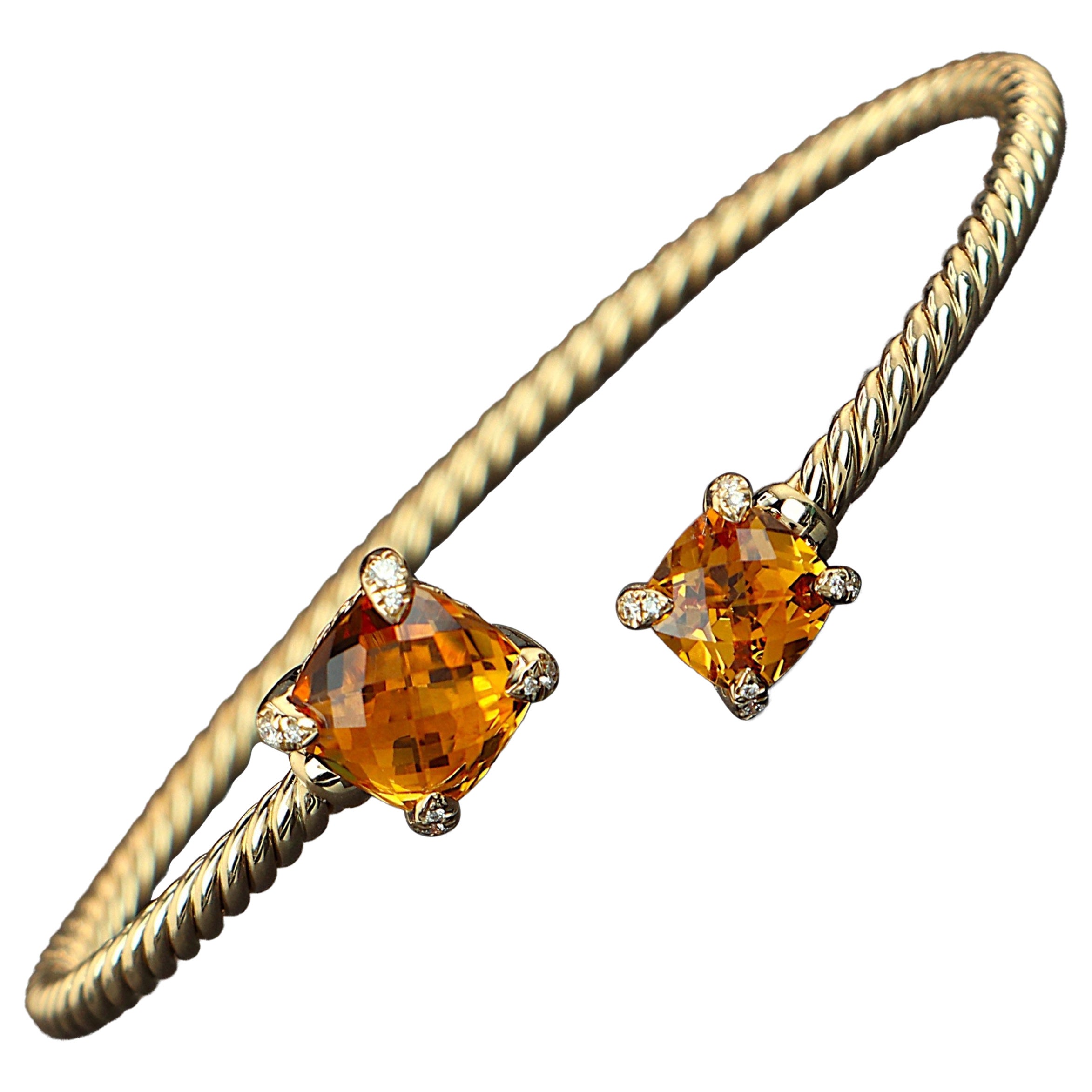 26713 David Yurman 18k Yellow Gold Citrine Diamond Chatelaine Bangle Bracelet M For Sale