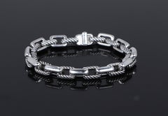 26715 David Yurman - Bracelet pour homme en or jaune 18 carats et argent, à maillons carrés de type « câble »
