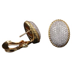26723 David Yurman 18k Yellow Gold Pave Diamond Oval Dome Cable Rope Earrings