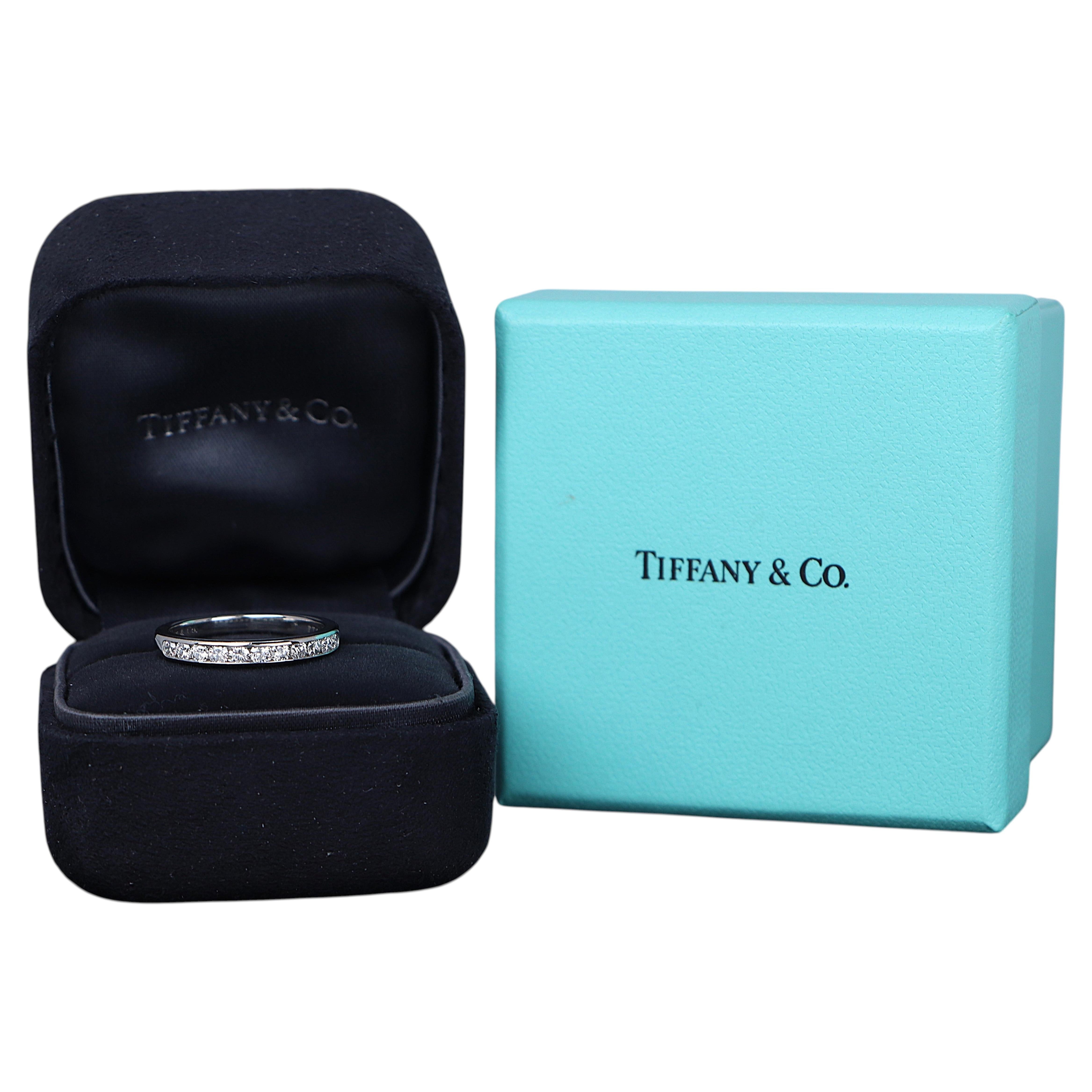 26739 Tiffany & Co. Platinum Diamond 3mm Channel Set Wedding Band Ring Size 6.5