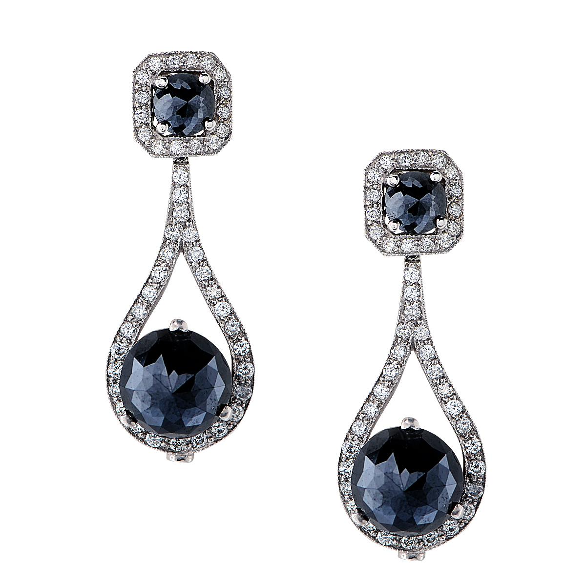 Brilliant Cut 26.74 Carat Black Diamond Earrings For Sale