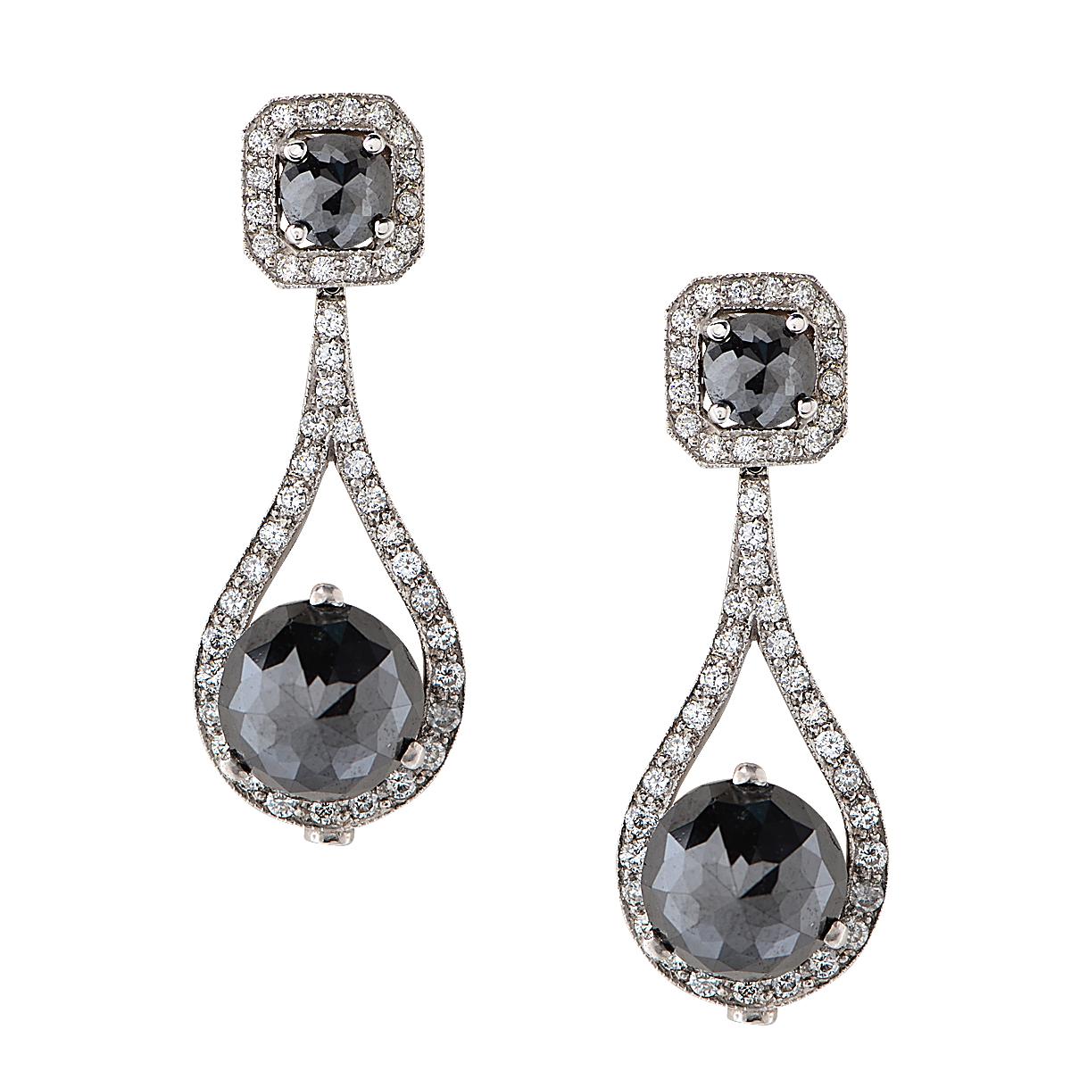 26.74 Carat Black Diamond Earrings In New Condition For Sale In Miami, FL