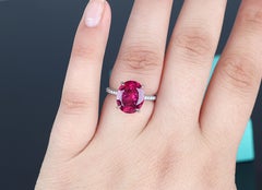 26740 Tiffany & Co Platinum Oval Rubellite Tourmaline Pave Diamond Ornate Ring