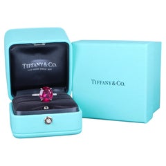 26740 Tiffany & Co Platinum Oval Rubellite Tourmaline Pave Diamond Ornate Ring
