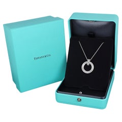 26749 Tiffany & Co 18k White Gold Pave Set Diamond T1 T Circle Pendant Necklace