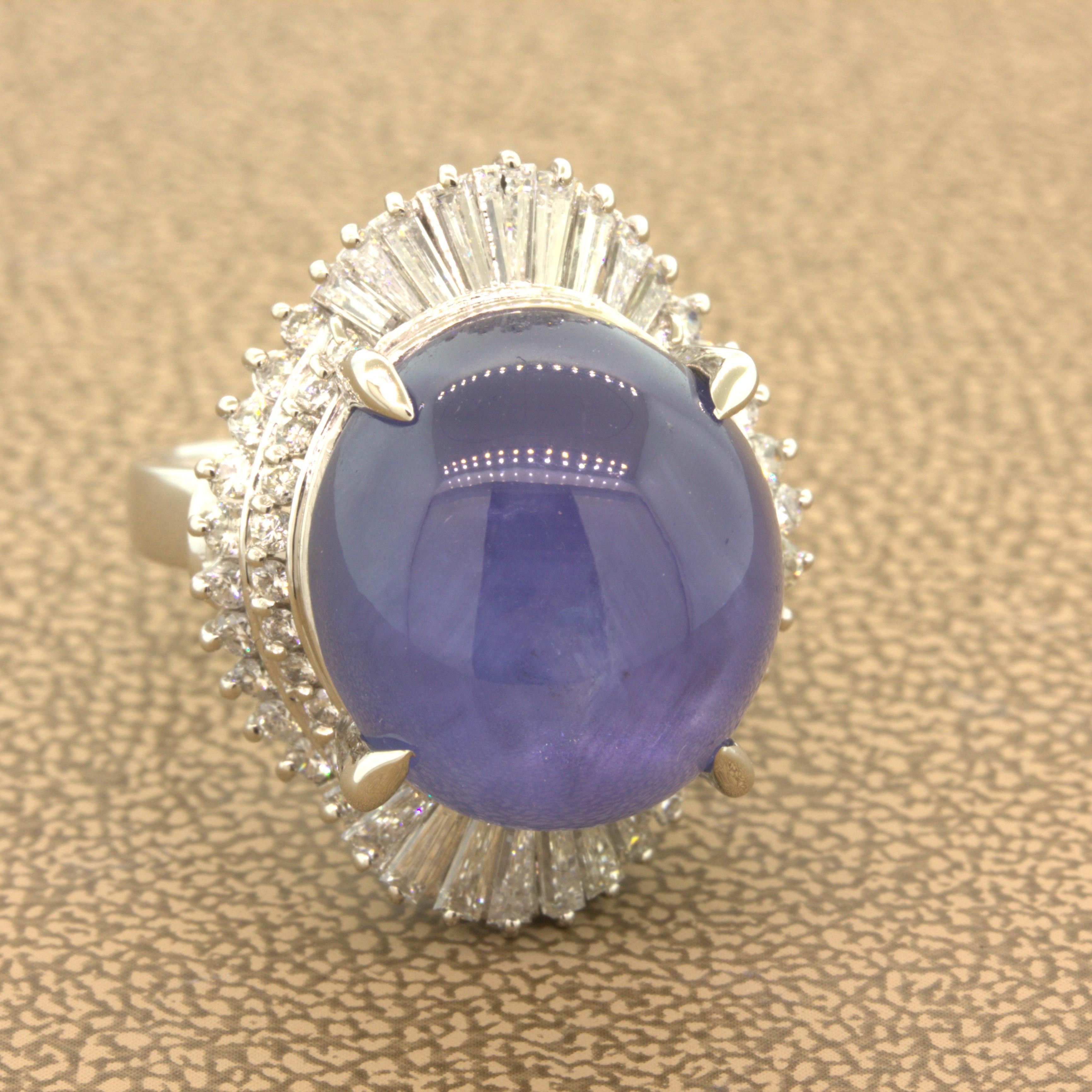 26.75 Carat Star Sapphire Diamond Platinum Cocktail Ring In New Condition For Sale In Beverly Hills, CA