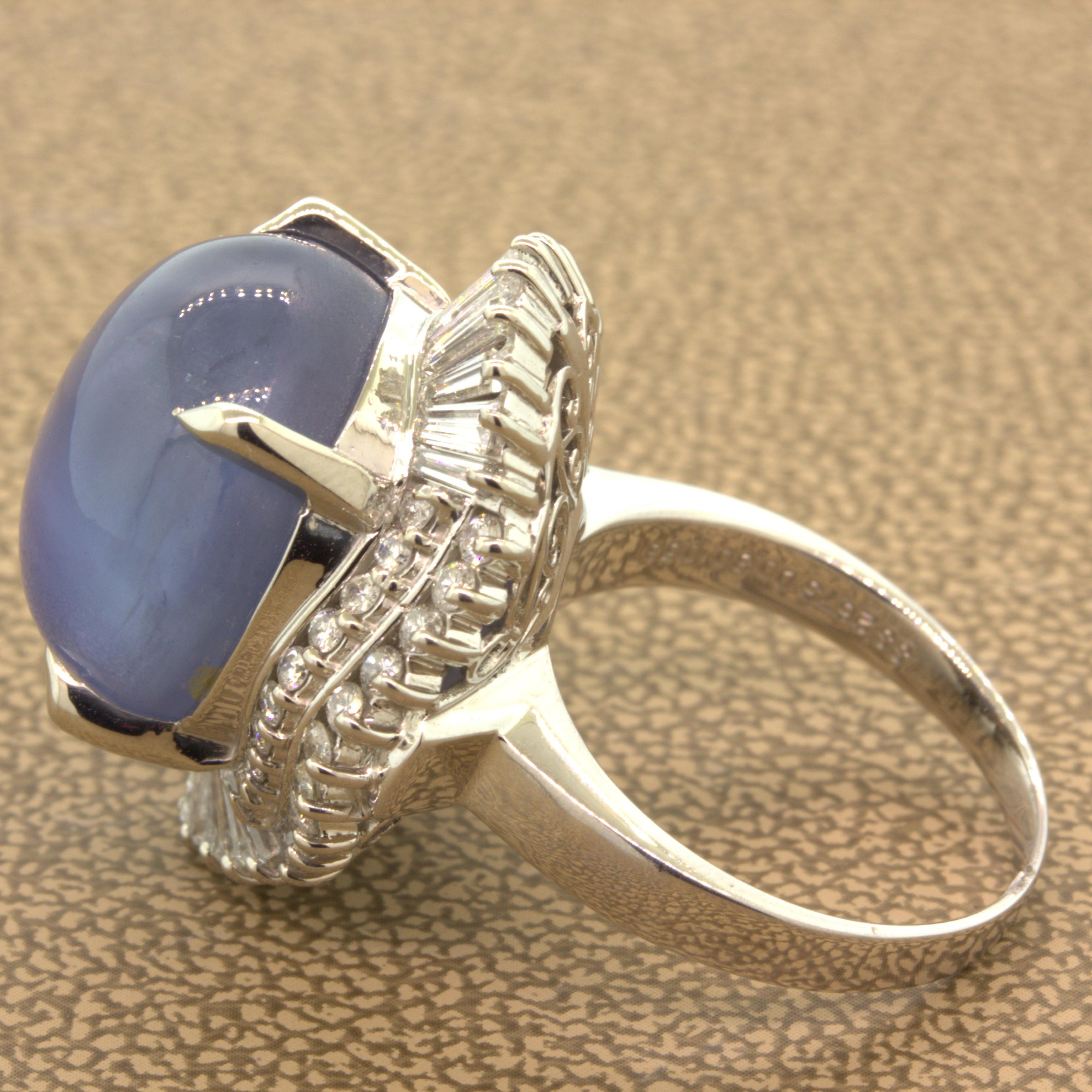 Women's 26.75 Carat Star Sapphire Diamond Platinum Cocktail Ring For Sale