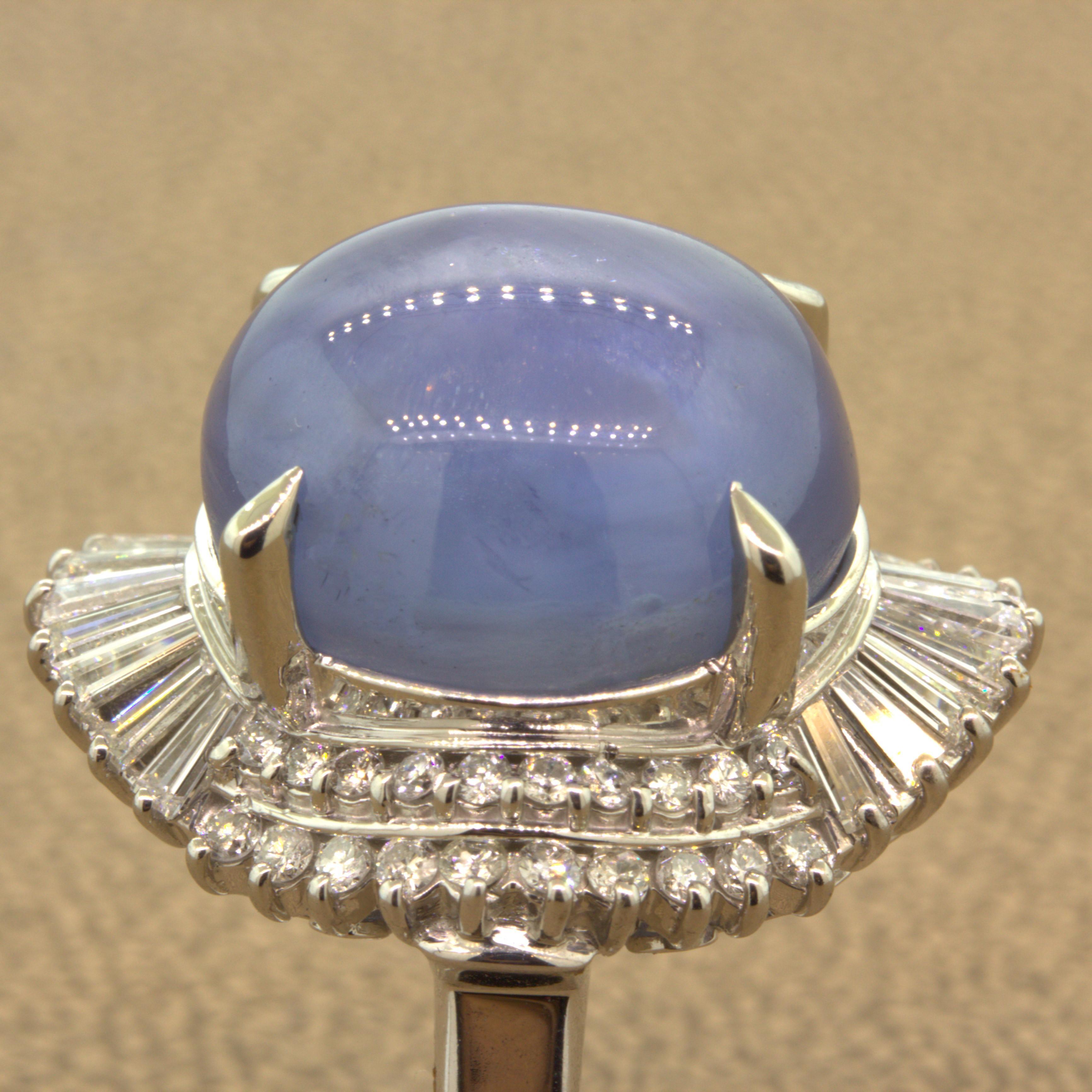 26.75 Carat Star Sapphire Diamond Platinum Cocktail Ring For Sale 1