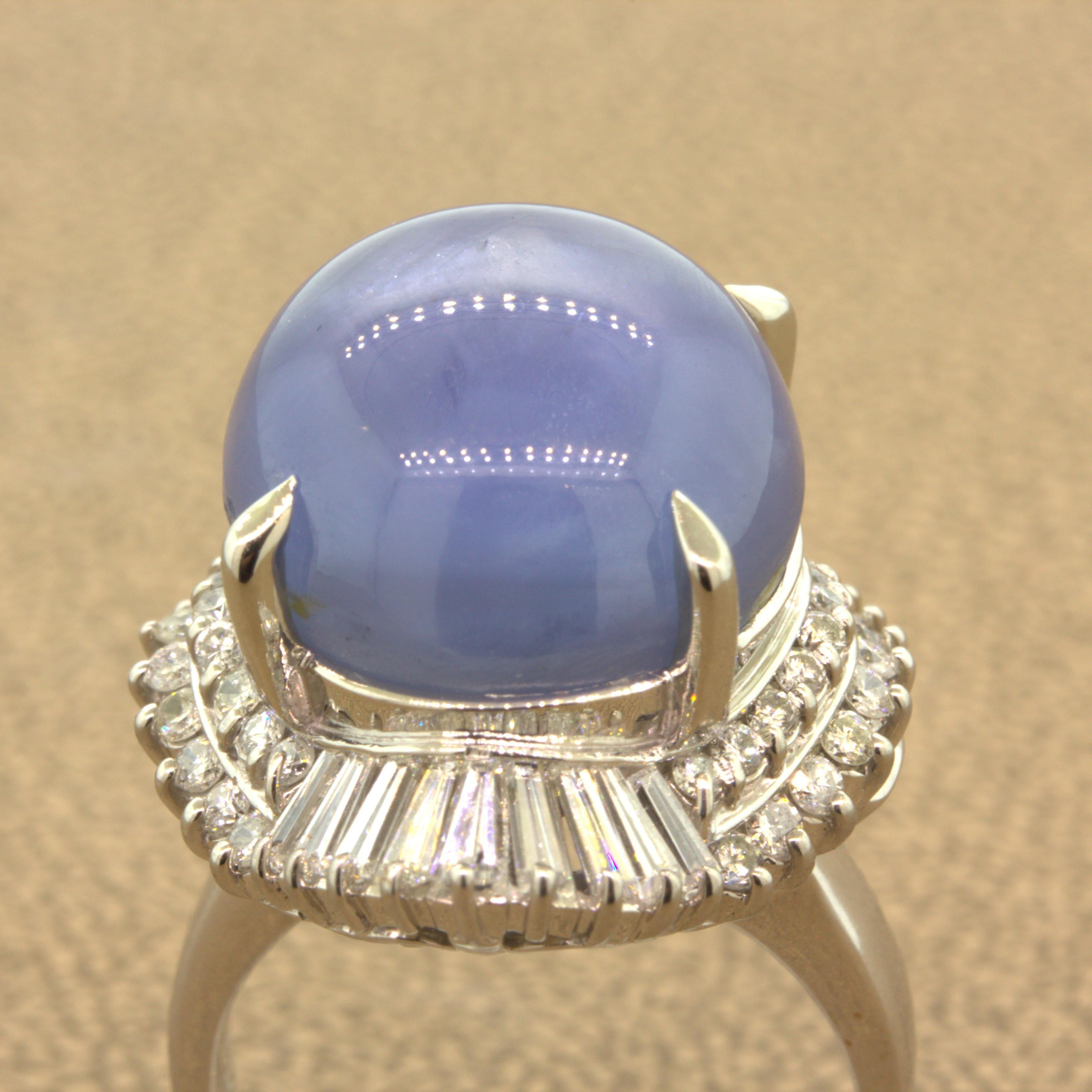 26.75 Carat Star Sapphire Diamond Platinum Cocktail Ring For Sale 2