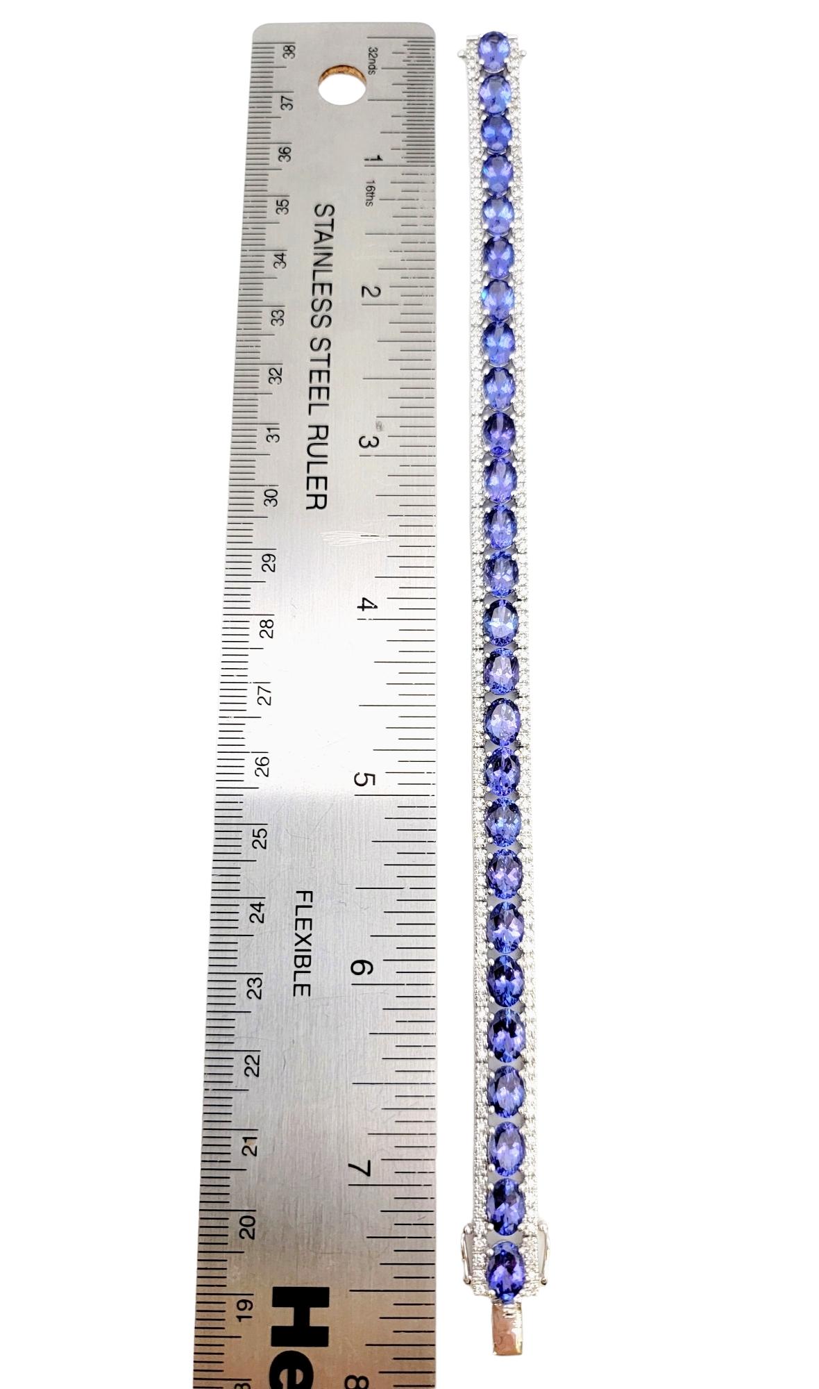 26.75 Carat Total Oval Tanzanite and Pave Diamond Line Bracelet in White Gold For Sale 8