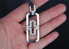 26751 BVLGARI Bulgari Parentesi Steel Pave Diamond Pendant Black Cord Necklace