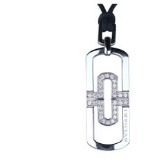 26751 BVLGARI Bulgari Parentesi Steel Pave Diamond Pendant Black Cord Necklace